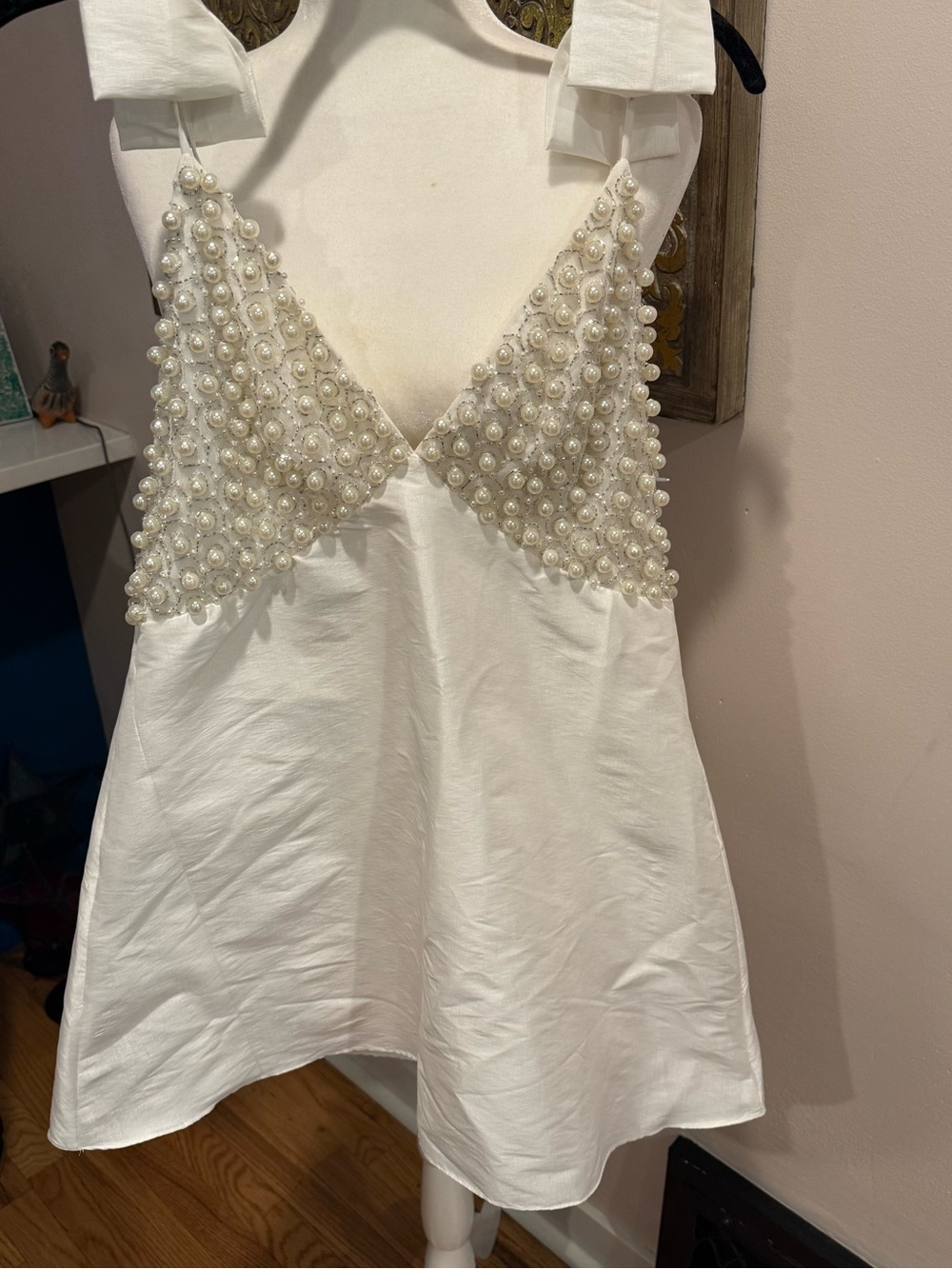 For Love & Lemons Pearly Bow Mini Dress White S